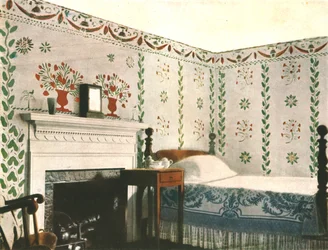 Peinture murale dans une pièce de Bois House, Riverton, Connecticut, USA, 1928