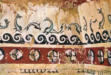 Peinture murale dans la tombe de Typhon Tomba del Tifone à Tarquinia, Italie, 1928