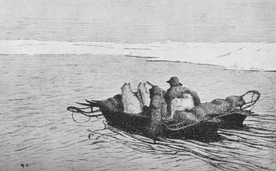 Nansen et Johansen traversant une fissure dans la glace, 1896, 1928