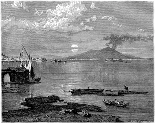 Naples et le mont Vésuve, depuis Pausilippe, Italie, 19ème siècle