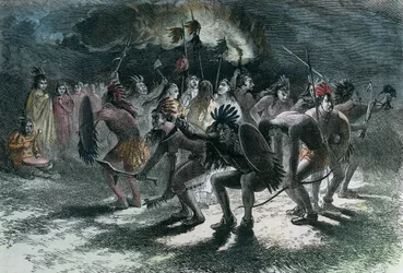 Danse du scalp amérindienne, vers 1875