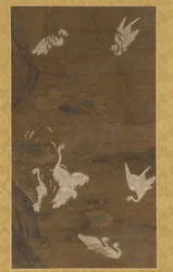 Neuf aigrettes blanches et un saule, dynastie Ming, XVe siècle