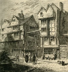Vieilles maisons autrefois situées à Butchers Row, vers 1800, 1881
