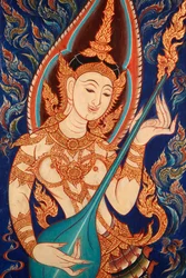 Peinture montrant une apsara jouant de la musique, Lecce, Italie
