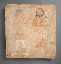Panneau avec le dieu Zeus-Serapis-Ohrmazd et adorateur, ca. 3ème siècle après J.-C.