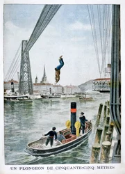 Personne plongeant de 55 mètres du Portside, Rouen, 1901