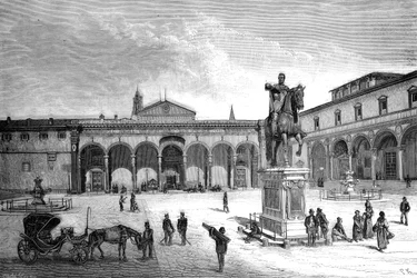 Piazza et église de la Santissima Annunziata, Florence, Italie, 1882
