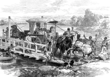 Ponton sur la rivière Vaal, Klipdrift, champs de diamants sud-africains