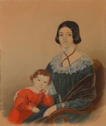 Portrait de Maria Prokhorovna Krivtsova avec son fils Alexandre, 1841
