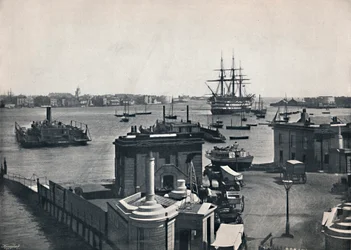 Portsmouth - Vue générale du port, montrant le navire de guerre de Nelson, Le Victory, 1895