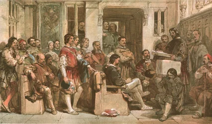 Prières dans la salle des barons, c1900