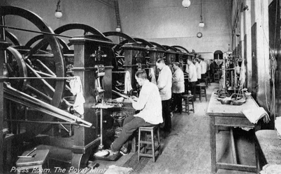 Salle de presse, la Monnaie royale, Tower Hill, Londres, début du 20ème siècle
