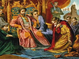 Le prince Alexandre Nevski implorant Batu Khan pour la Russie, fin du 19e siècle