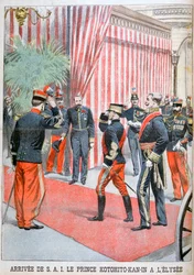 Prince Kotohito Kan arrivant au palais de l