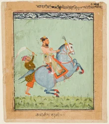 Prince Mathu Singh sur un cheval bleu