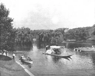 Jardin public et lac, Boston, USA, vers 1900