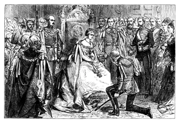La reine Victoria tenant la première investiture de l