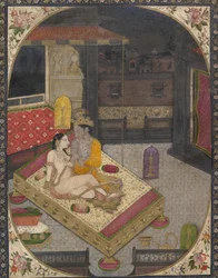 Radha et Krishna sur un lit la nuit
