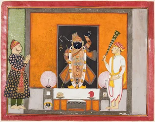 Raja Ram Singh adore Krishna en tant que Brij Nathji le marié, vers 1820