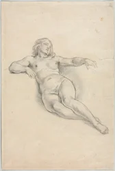 Femme nue allongée recto, divers croquis de figures et de plantes verso, 19ème siècle