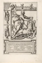 Relief avec Mithra agenouillé sur un taureau et enfonçant une épée dans son épaule, à gauche tw..., 1564