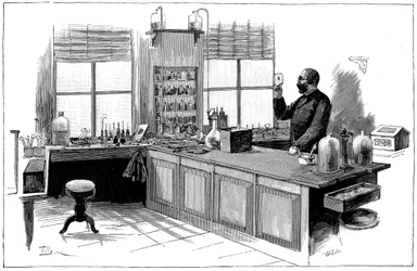Robert Koch 1843-1910, bactériologiste et médecin allemand dans son laboratoire
