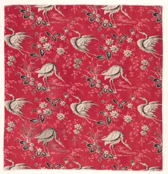 Coton imprimé au rouleau avec motif de héron et de fleur, 1800s
