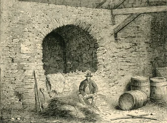 Mur romain sur Tower Hill, vers 1872