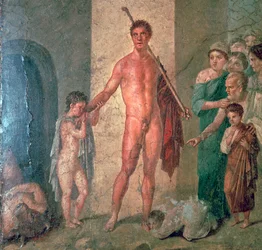 Peinture murale romaine de Thésée après avoir tué le Minotaure, 1er siècle