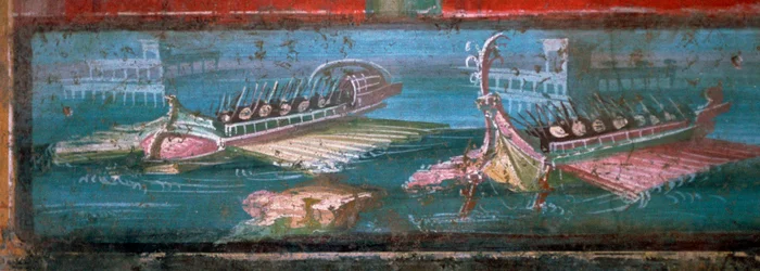 Peinture murale romaine de navires transportant des soldats