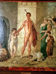 Peinture murale romaine de Thésée après avoir tué le Minotaure, Pompéi