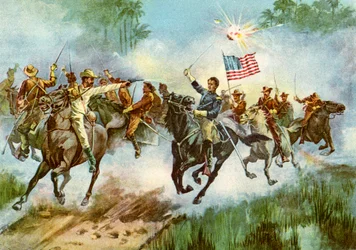 Les Rough Riders chargeant un avant-poste espagnol, Cuba, Guerre hispano-américaine