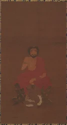 Sakyamuni assis sur trois créatures démoniaques, peut-être dynastie Yuan ou début Ming