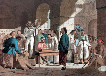 Vente de marchandises anglaises à Canton, 1858