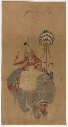 Samantabhadra sur un éléphant avec deux assistants, 1392-1910