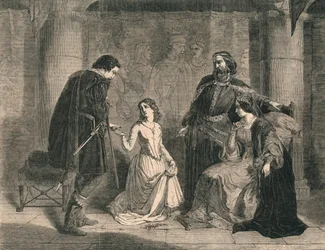 Scène de Hamlet - Roi, Ophélie et Laërte, 1852