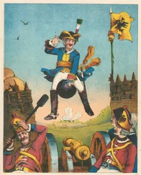 Scène des Aventures du baron de Münchhausen par Rudolph Erich Raspe, c1850