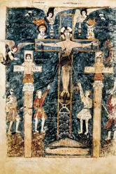 Scène de la Crucifixion, miniature, 976