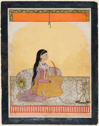 Dame assise fumant un narguilé, vers 1780