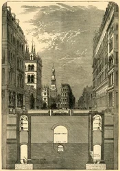 Section du viaduc de Holborn, montrant les passages souterrains