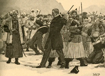 Capture de Sir William Macnaghten par Akbar Khan, Afghanistan, 1841 vers 1890