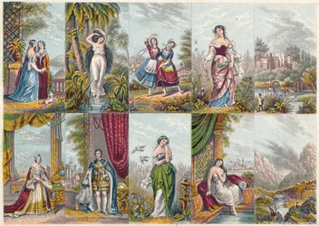 Série de vues et figures, y compris un portrait de la reine Victoria et du prince Albert, 1851