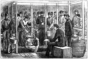 Distribution de porter sur un navire de troupe, 1878