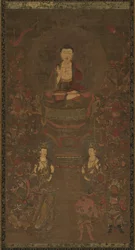 Shakyamuni Triade avec les Seize Protecteurs du Grand Sutra de la Sagesse, 1300s
