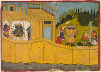 Sita dans le jardin de Lanka, du Ramayana de Valmiki, vers 1725