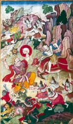 Siva détruit le démon Andhaka, manuscrit Harivamsa, Mughul, vers 1590