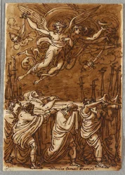 Folio de Carnet de Croquis, Les Apôtres Portant le Corps de la Vierge au Tombeau, Étude d