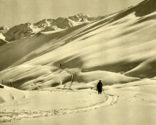 Ski à Upper Schlossalm, près de Bad Hofgastein, Autriche, vers 1935