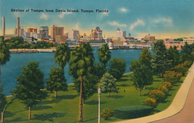 Skyline de Tampa, depuis Davis Island, Tampa, Floride, vers 1940