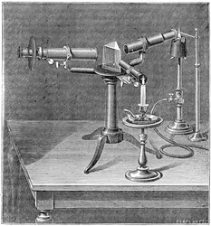 Appareil spectroscopique utilisé par Robert Wilhelm Bunsen et Gustav Robert Kirchhoff, vers 1895